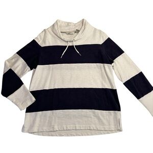 Orvis Women’s White Navy Blue Stripe Cotton Sweatshirt French Terry Cowl Neck